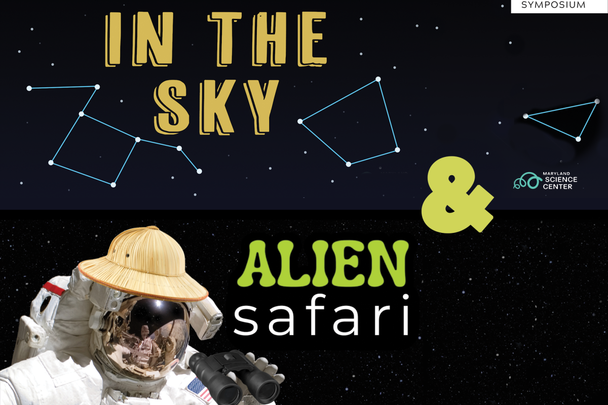 Graphics for combined shows shapes in the sky and alien safari background constellations and astronaut with hat
