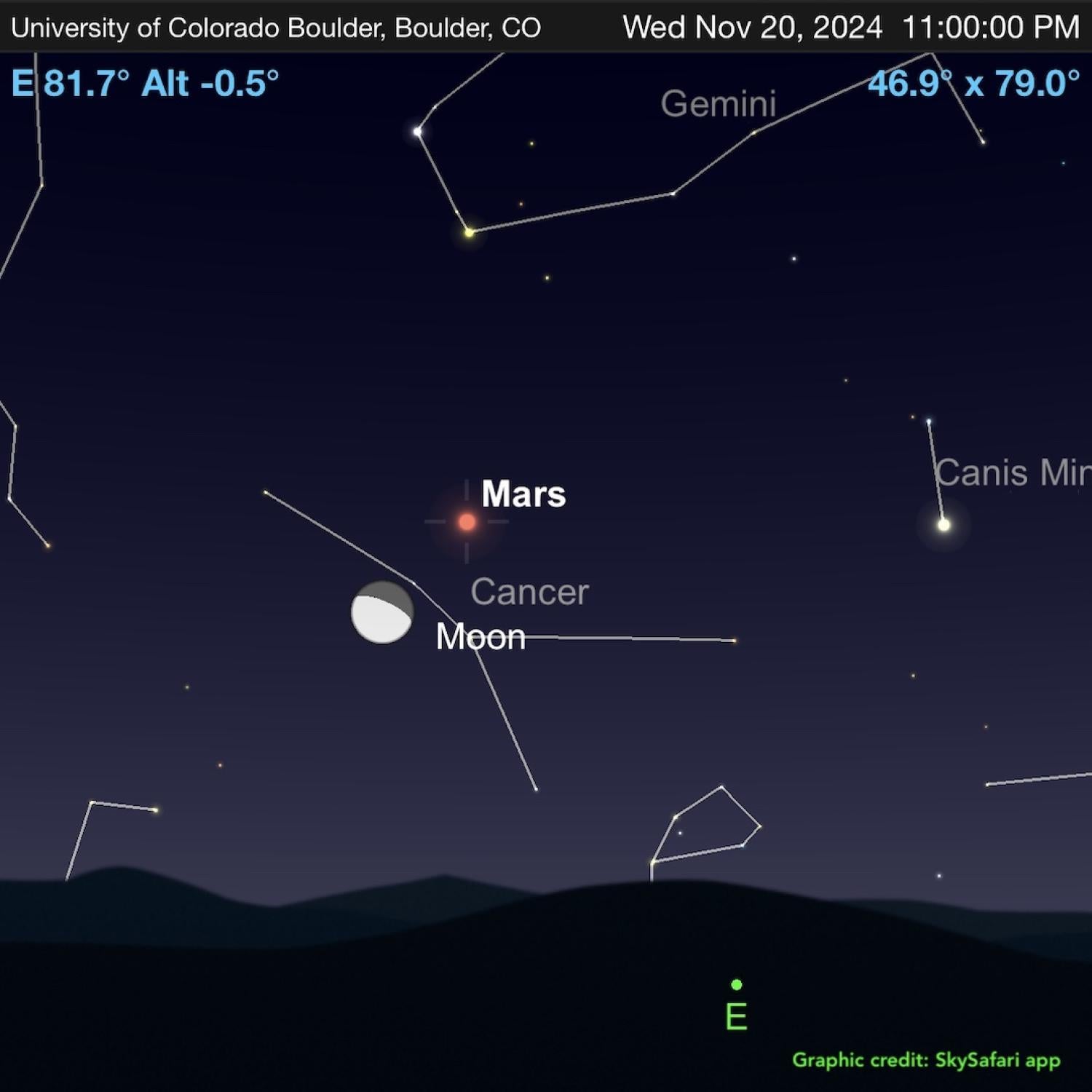 Graphic showing the waning gibbous moon and mars