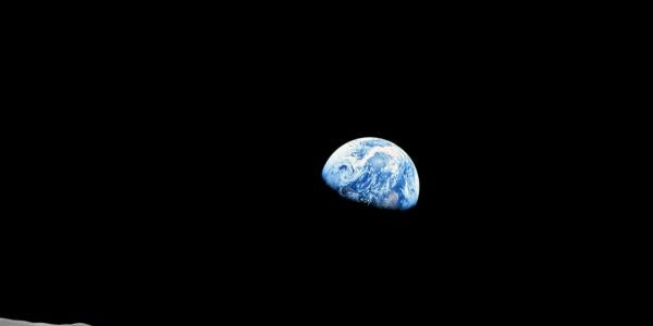 Photo of the Earth rising from Apollo 8 orbiting the Moon