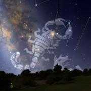 Graphic from Sky Safari showing the southern horizon with large constellation of Scorpius with the Milky Way