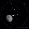 Graphic showing the Moon occulting the Pleiades cluster