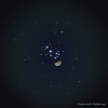 Graphic from Sky Safari showing the Moon to the lower right getting ready to move in front of the pleiades star cluster