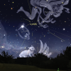 Graphic from the app Sky Safari that shows the constellation of Lyra which is the radiant for the meteor shower, eastern horizon at night also shown