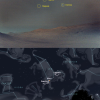 Two images upper view from Mars with Regulus and Algieba in view and lower image graphic of Leo in the western sky with Mars next to Regulus