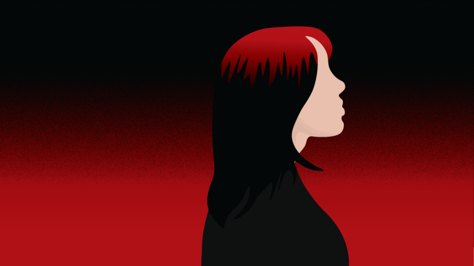 Background is a gradient from black to red and an artist drawing of a silhouette of singer