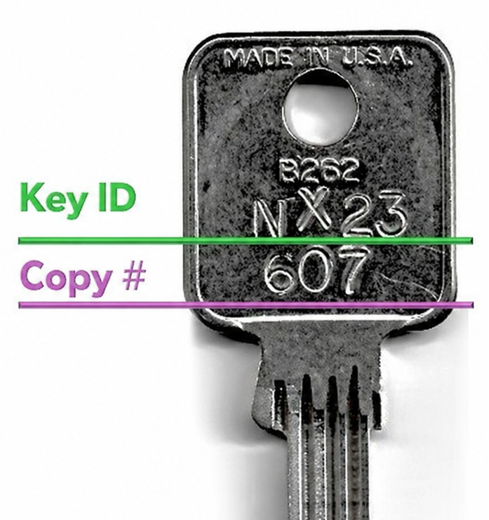 Example key showing the key ID and copy number