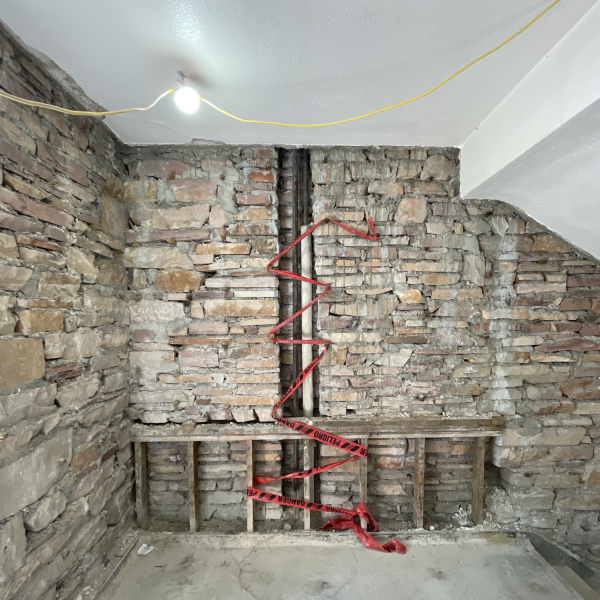 stairwell inside Hellems during renovation