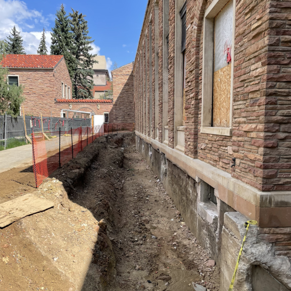 outside Hellems during renovation