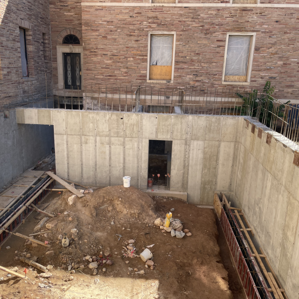 outside Hellems during renovation
