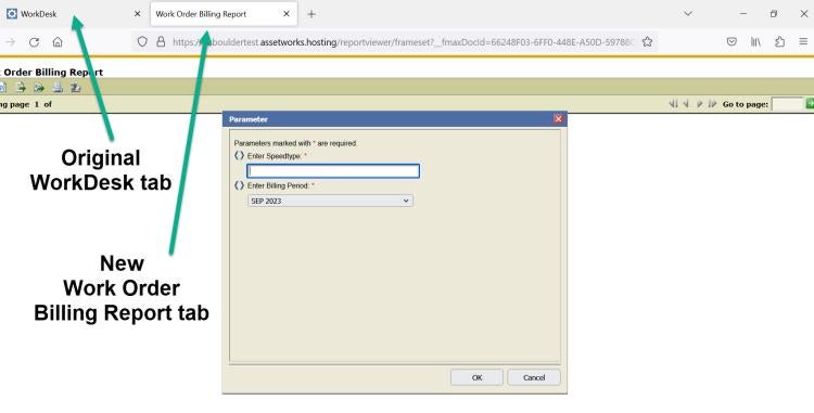work order billing report tab