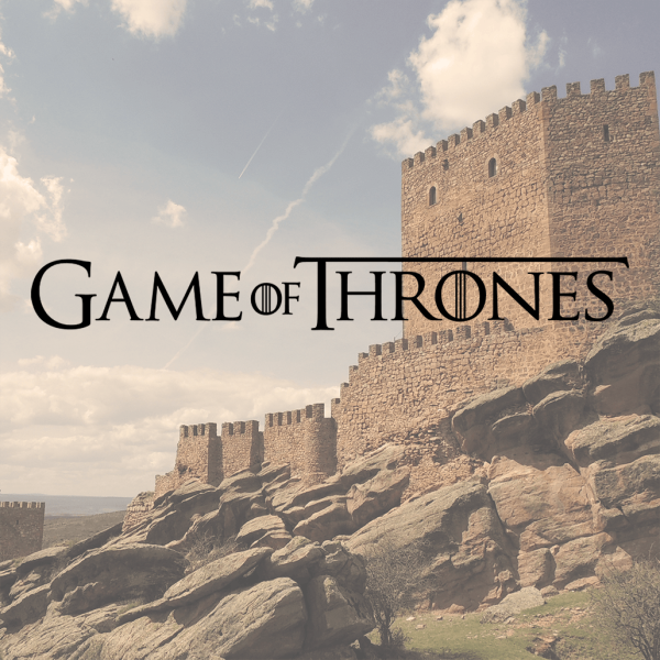 game of thrones logo with castle background
