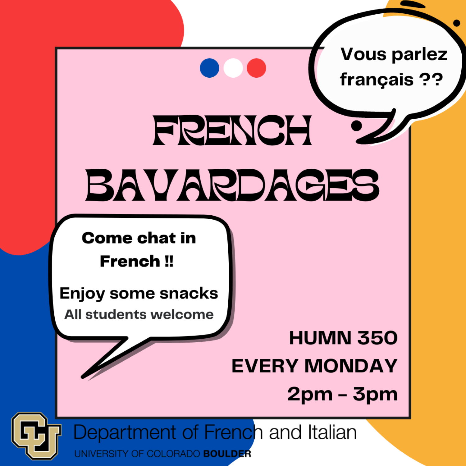 Flyer on our French Bavardages Club