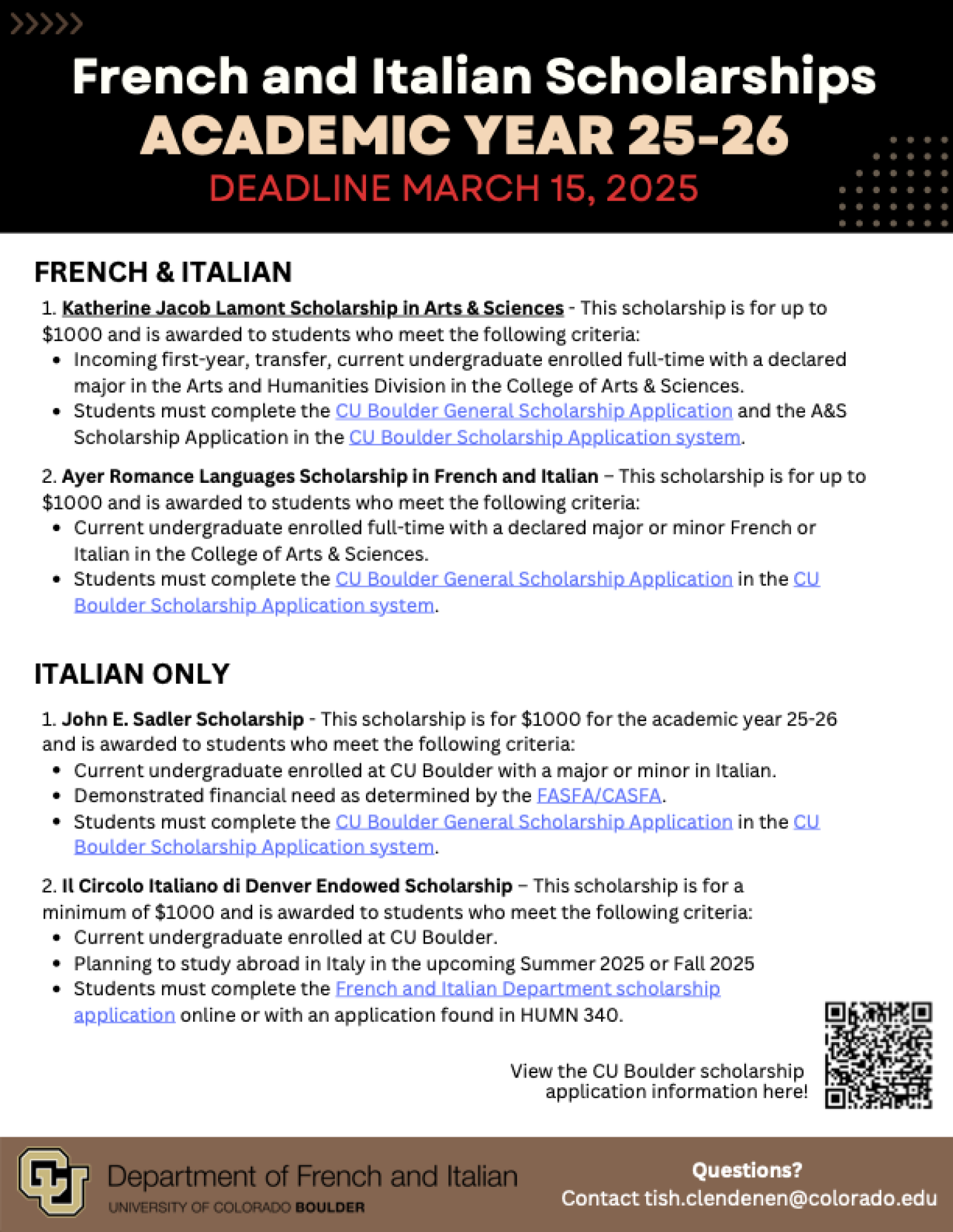 French & Italian Scholarships