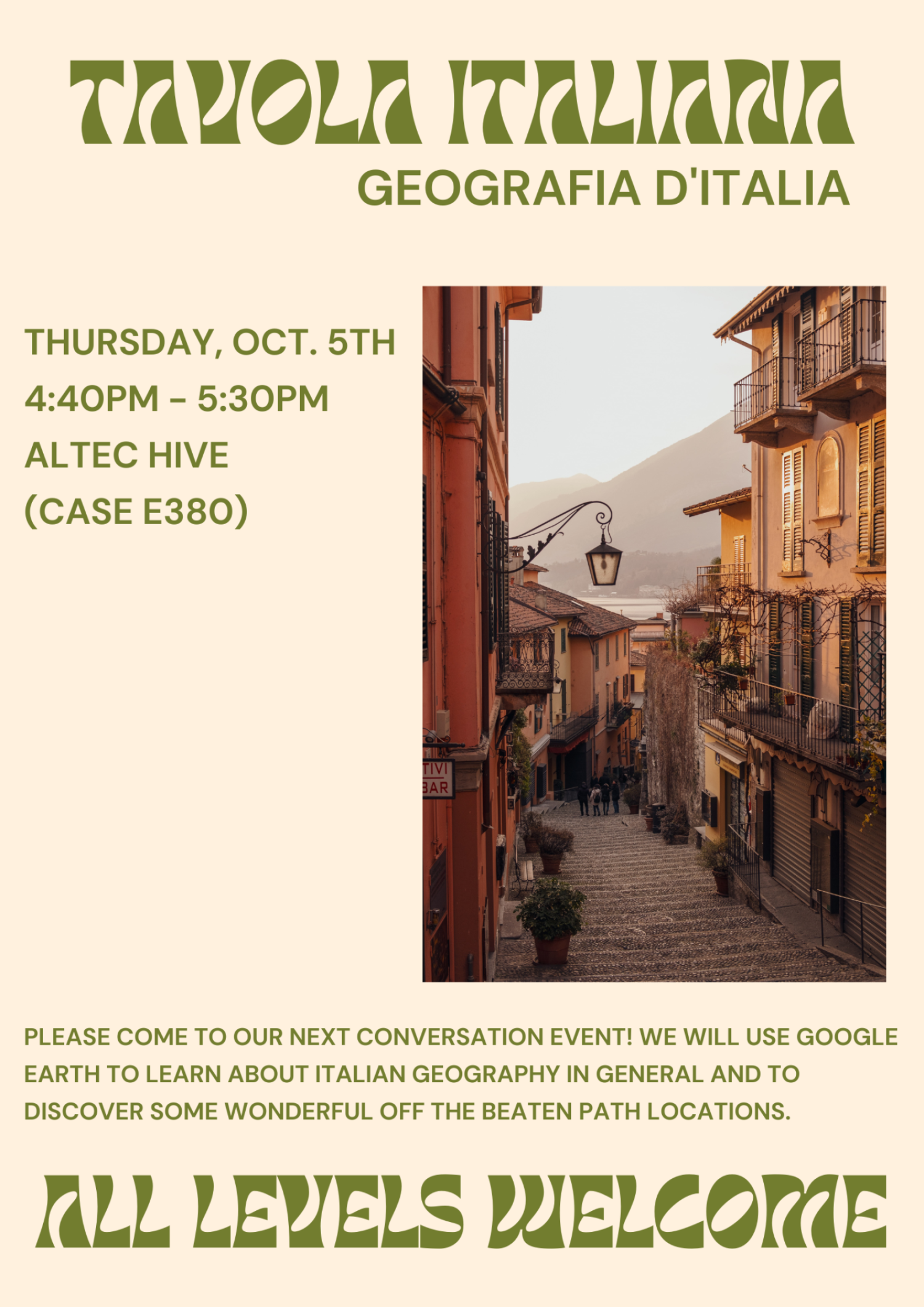 A flyer sharing information on Tavola Italiana