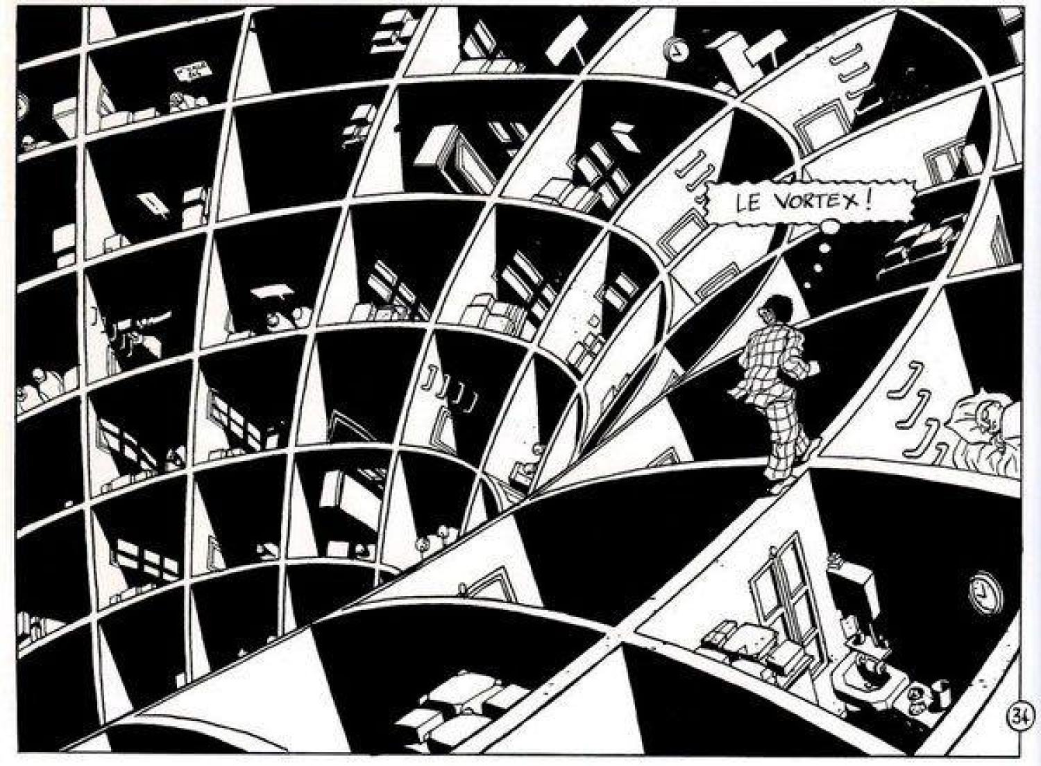 Black and white comic-style depiction of a vortex