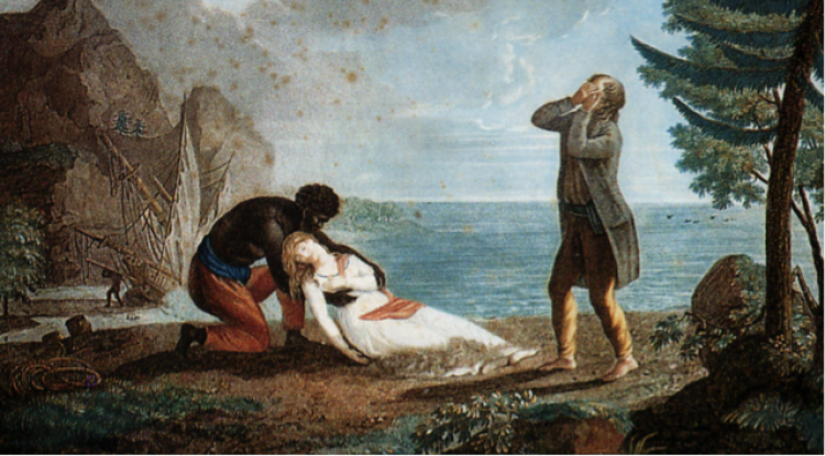 French painting of sick woman and crying men