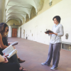 Professor Suzanne Magnanini speaking to her study abroad class in Italy