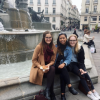 Students at a fountain in France