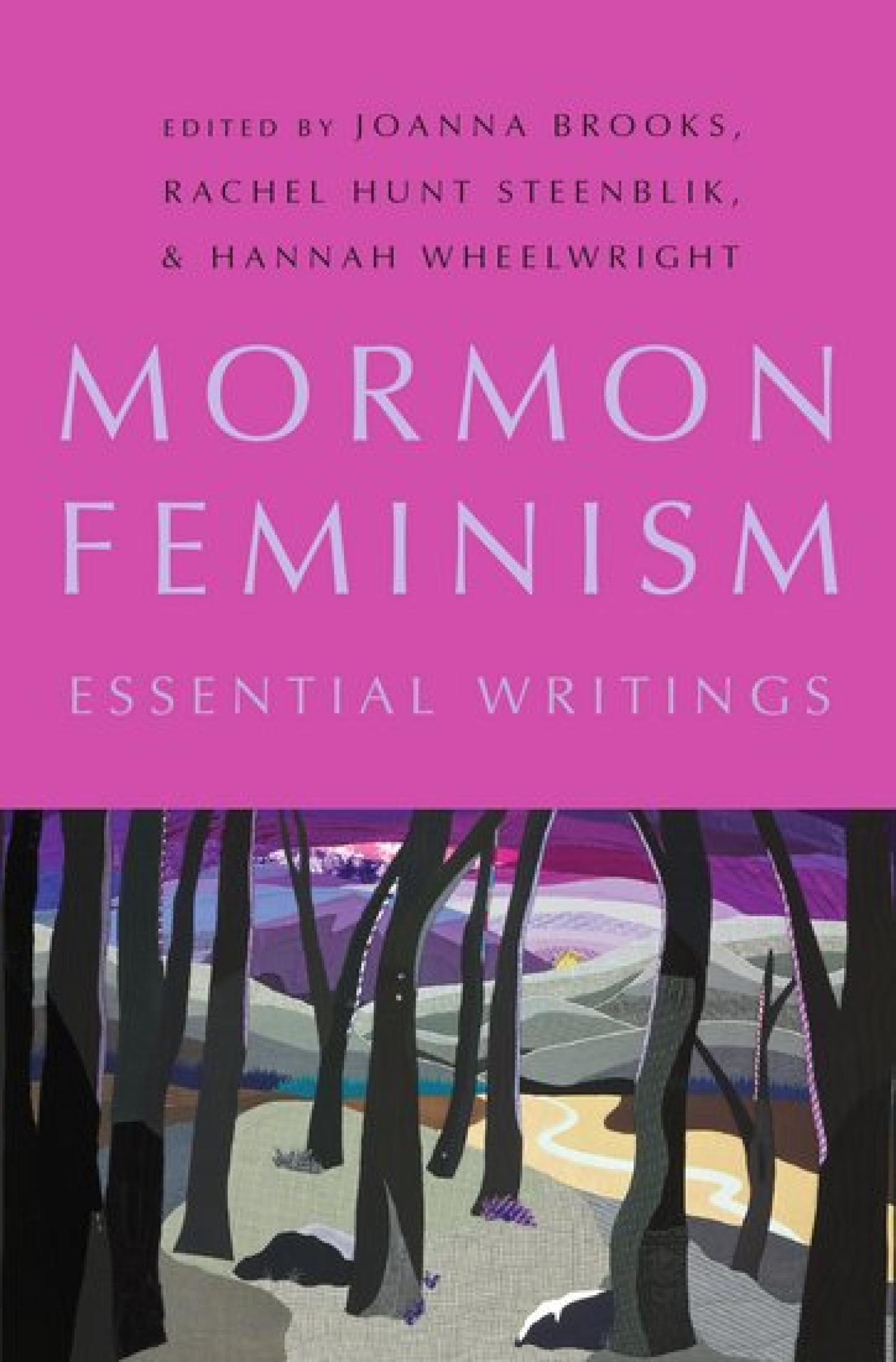 The cover of Mormon Feminism: Essential Writings. A photo of a quilt depicting a grove of trees and a rising sun.