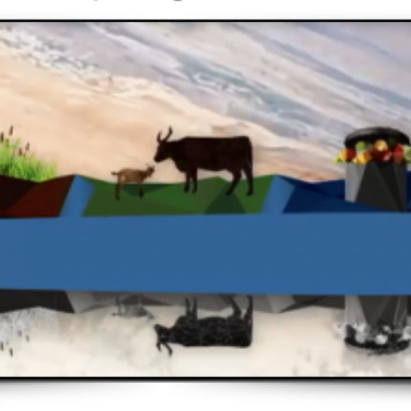 Artwork of agriculture with crops, animals, and food