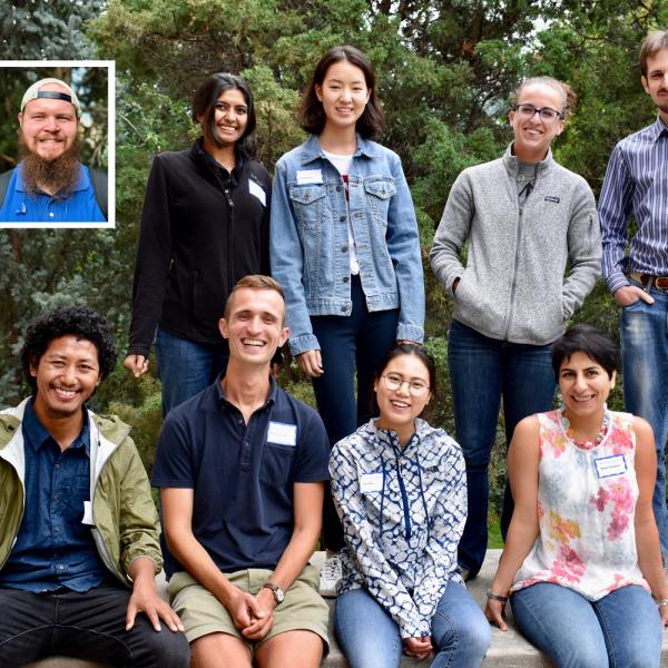 Fall 2018 Graduate Students Group Photo - Back Row: Alexander Jasper (insert), Shruthi Jagadeesh, Yuying Ren, Caitlin McShane, Fedor Popov. Front Row: Phurwa Gurung, Kylen Solvik, Lin Zhu, Neda Shaban