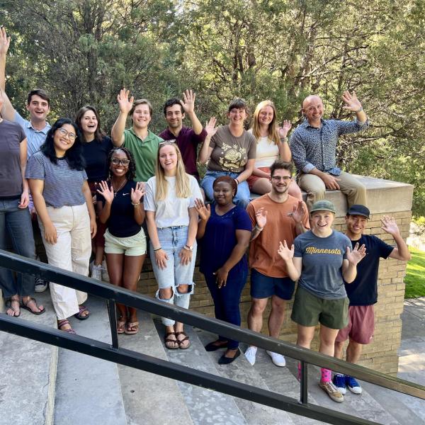 Fall 2023 Graduate Student Group Photo - Back Row: Sepedieh Jalayer, Alek Berg, Sara Flemming, Chris Picard, Theo Kuhn, Kate Little, Michela Savignano, John Dzwonczyk. Front Row: Annika Hirmke, Jennifer Morse, Tenzin Yangkey, Zaria Cast, Mallory Sagehorn, Rahila Yilangai, Chris McNabb, Josie Welsh, and Zhou Yu