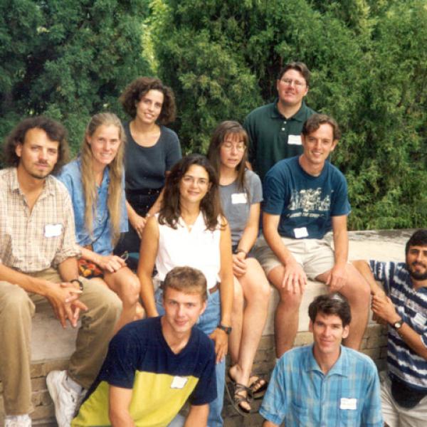 Fall 1997 Graduate Students Group Photo - Back Row: Anton Seimon, Joy Wolf, Pam Martin, Andrea Ray, Karen Eisenhart, James Raymer, Brian King. Front Row: Andy Fox, Mark Haggerty, Mauro Gonzalez. Not Pictured: Tyler Allerd, Darren Gallant.