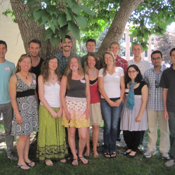 Fall 2013 Graduate Students Group Photo - Back Row: Max Counter, Bunyamin Ylimaz, Theo Barnhart, Robbie Andrus, Andrew Hardin, Aaron Malone Front Row: Alice Hill, Angela Cunningham, Shea Frydenlund, Emily Baker, Hannah Reed, Melissa Harkavy, Hamid Zoraghein, Joe Tuccillo