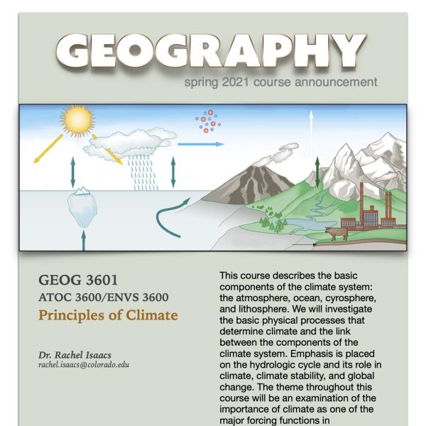 GEOG 3601 Course Flyer for Spring 2021
