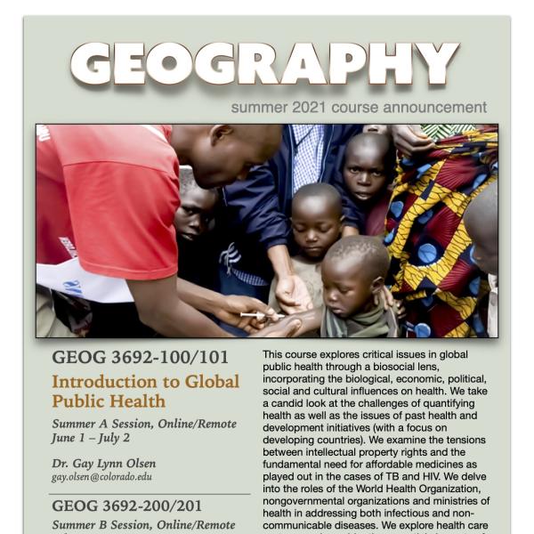 GEOG 3692 Course Flyer for Summer 2021
