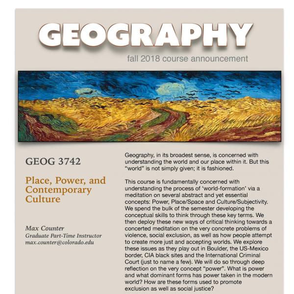 GEOG 3742 Course Flyer for Fall 2018
