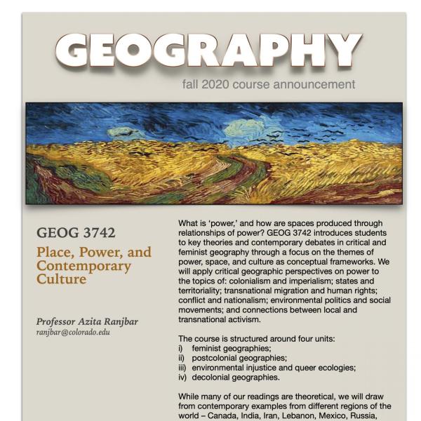 GEOG 3742 Course Flyer for Fall 2020