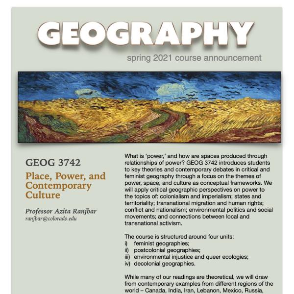 GEOG 3742 Course Flyer for Spring 2021
