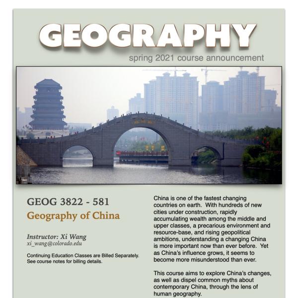 GEOG 3822 Course Flyer for Spring 2021