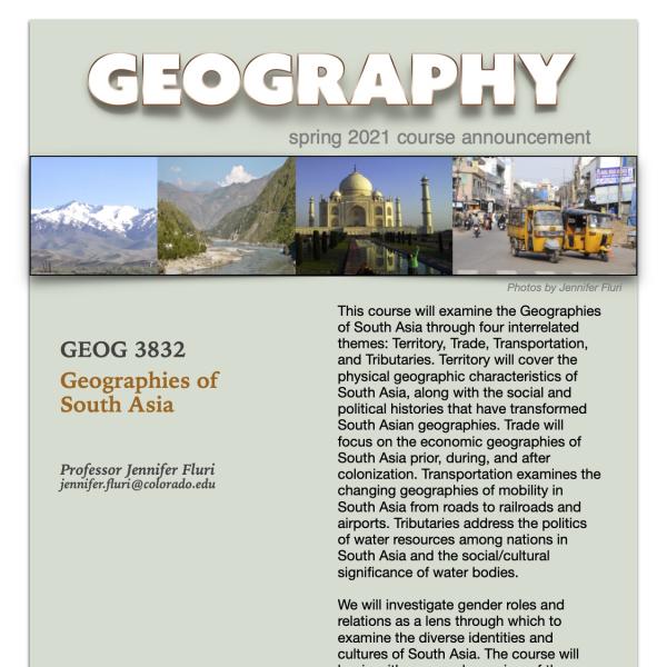 GEOG 3832 Course Flyer for Spring 2021