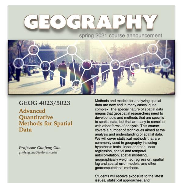 GEOG 4023/5023 Course Flyer for Spring 2021