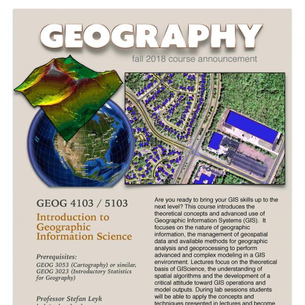 GEOG 4103/5103 Course Flyer for Fall 2018