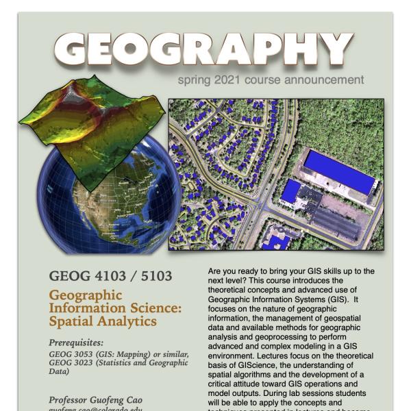 GEOG 4103/5103 Course Flyer for Spring 2021