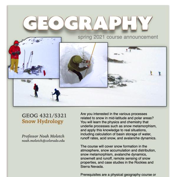 GEOG 4321 Course Flyer for Spring 2021