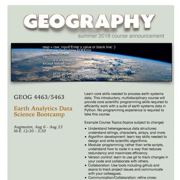 GEOG 4463/5463 Course Flyer - Summer 2018