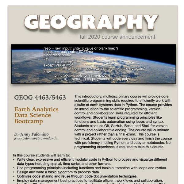 GEOG 4463/5463 Course Flyer for Fall 2020