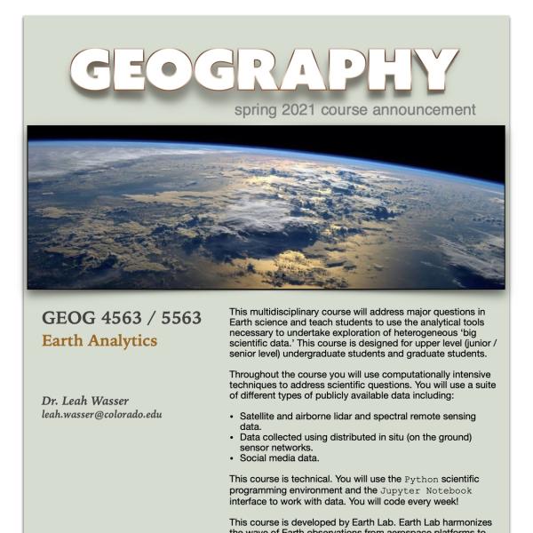 GEOG 4563 Course Flyer for Spring 2021