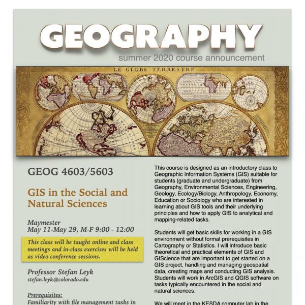 GEOG 4603/5603 Course Flyer for Summer 2020