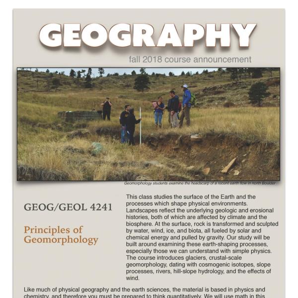GEOG/GEOL 4241 Course Flyer for Fall 2018