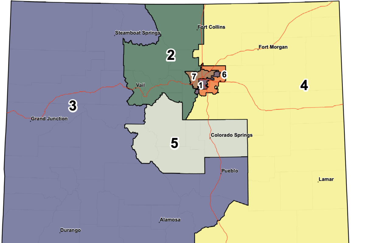 Colorado map showing redistricting