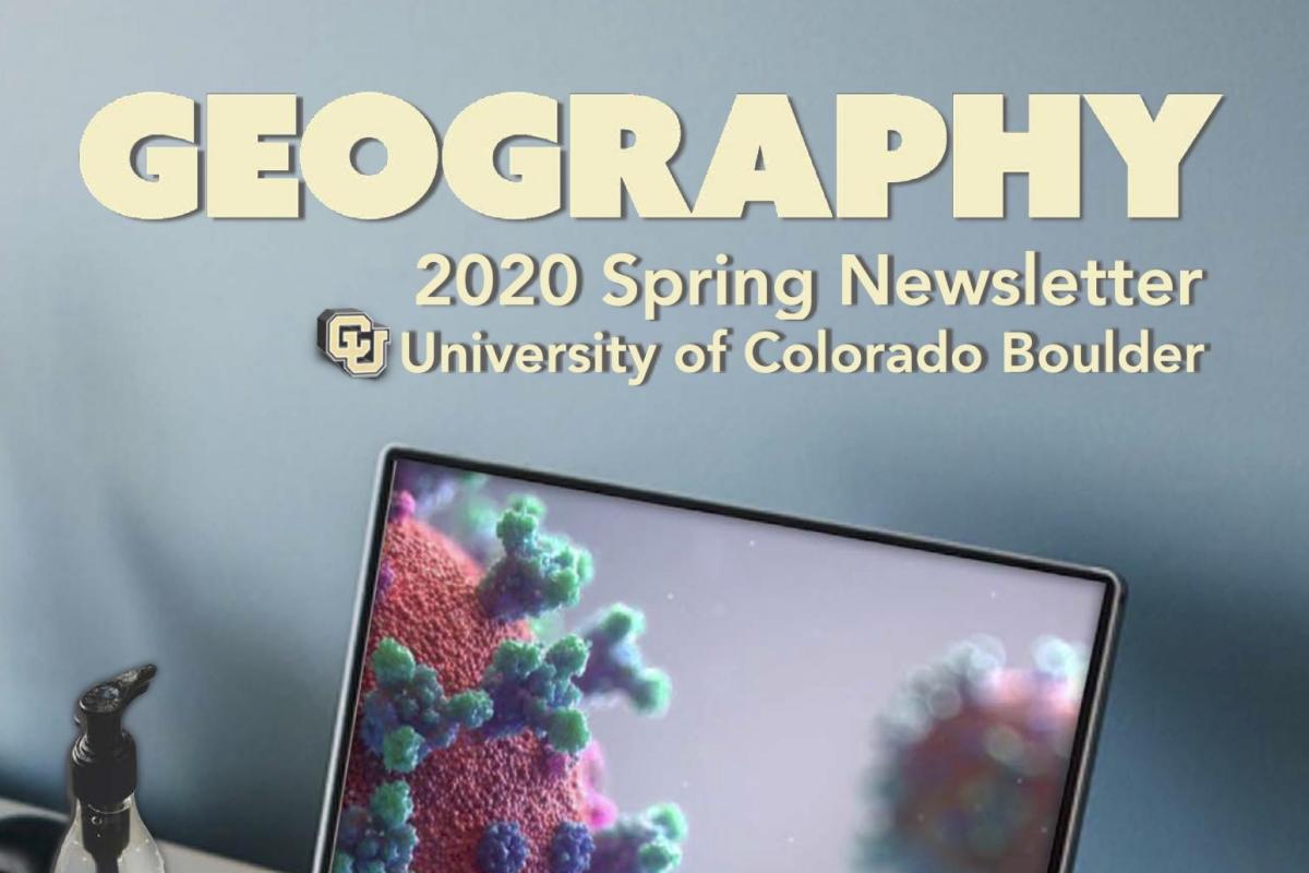 2020 Spring Newsletter cover showing laptop with photo of coronavirus
