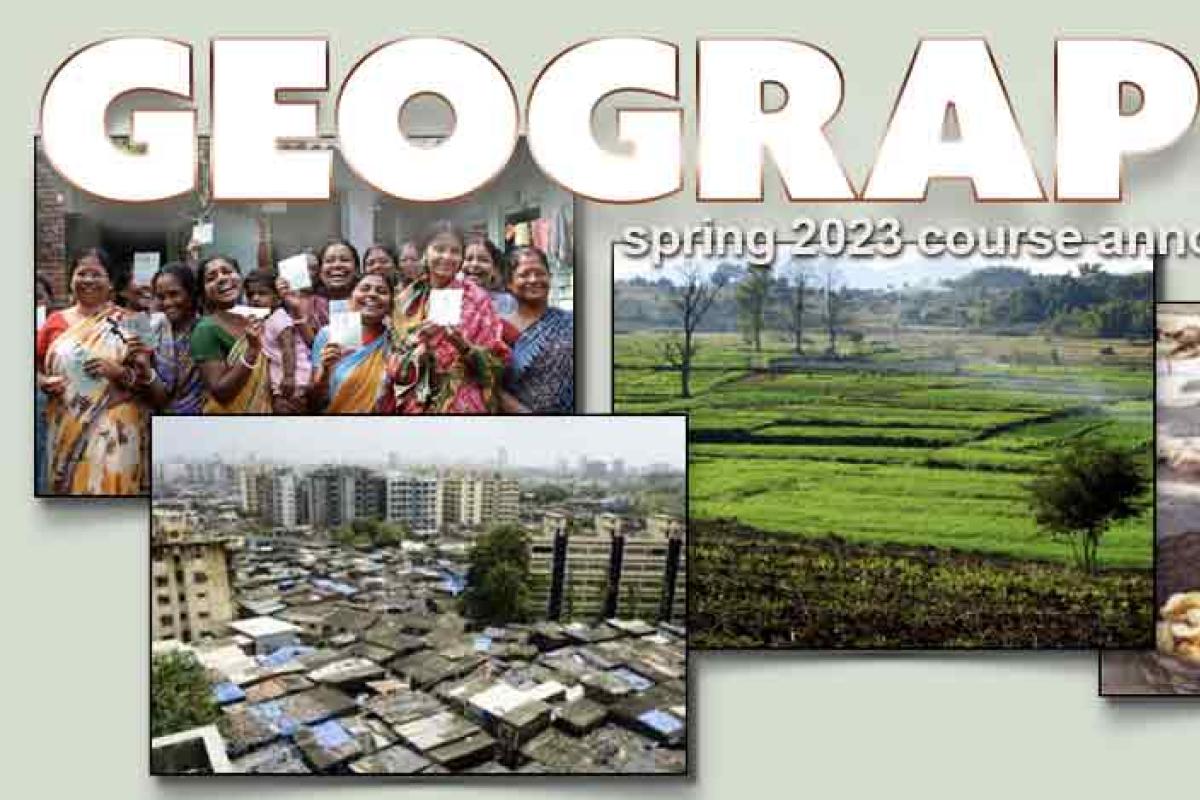 4 photos of a city, pasture, crowd of women, woman cooking in the street
