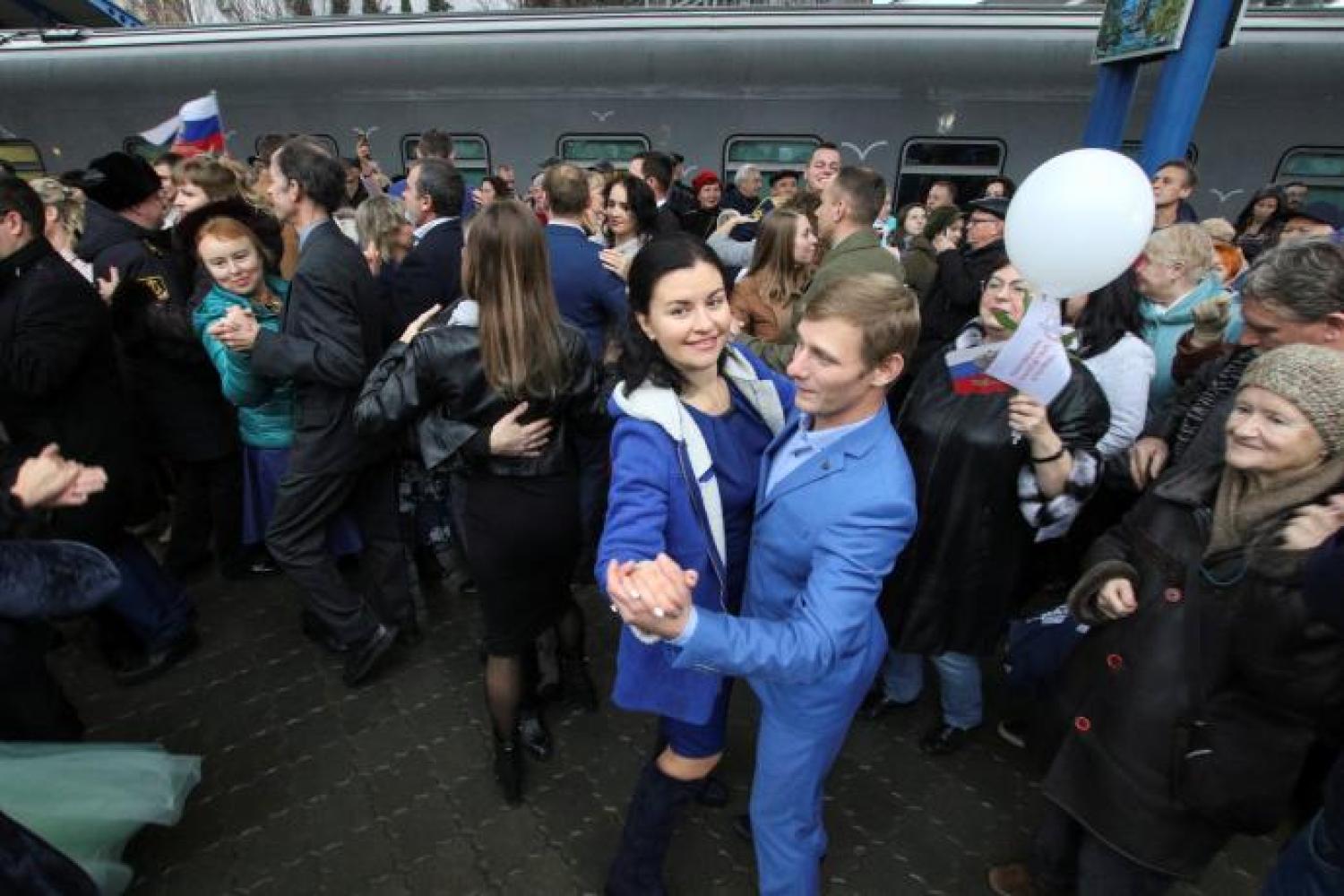 A celebration of the completion of a railway line from Russia in the Crimean city of Sevastopol, December 2019