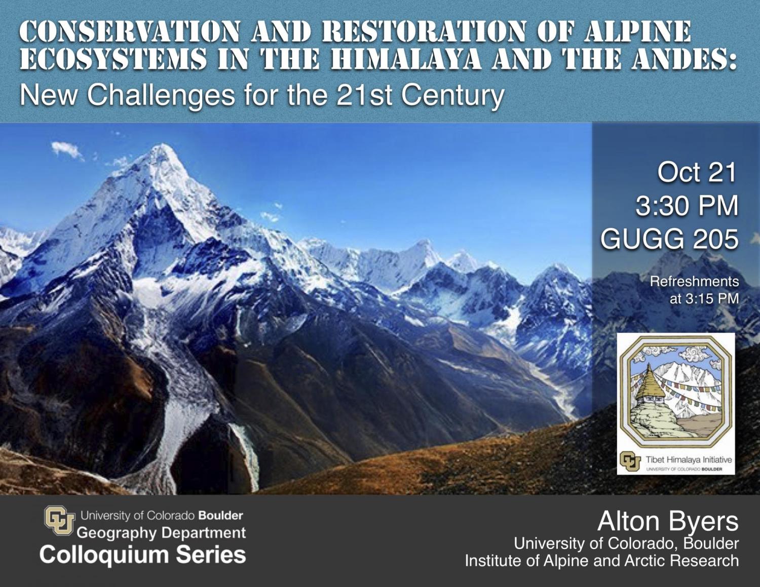 Colloquium poster with title, date, time, location, and mountain landscape