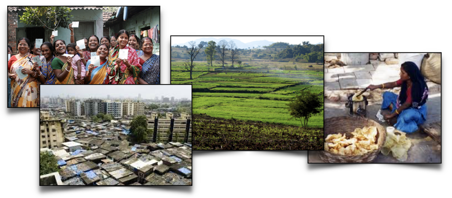 Images of groups of people and landscapes